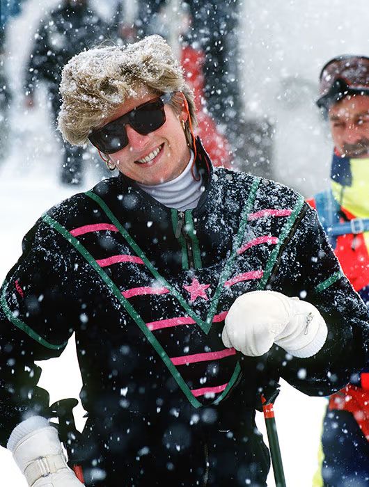 Princess Diana beaming in the snow in Lech in 1993