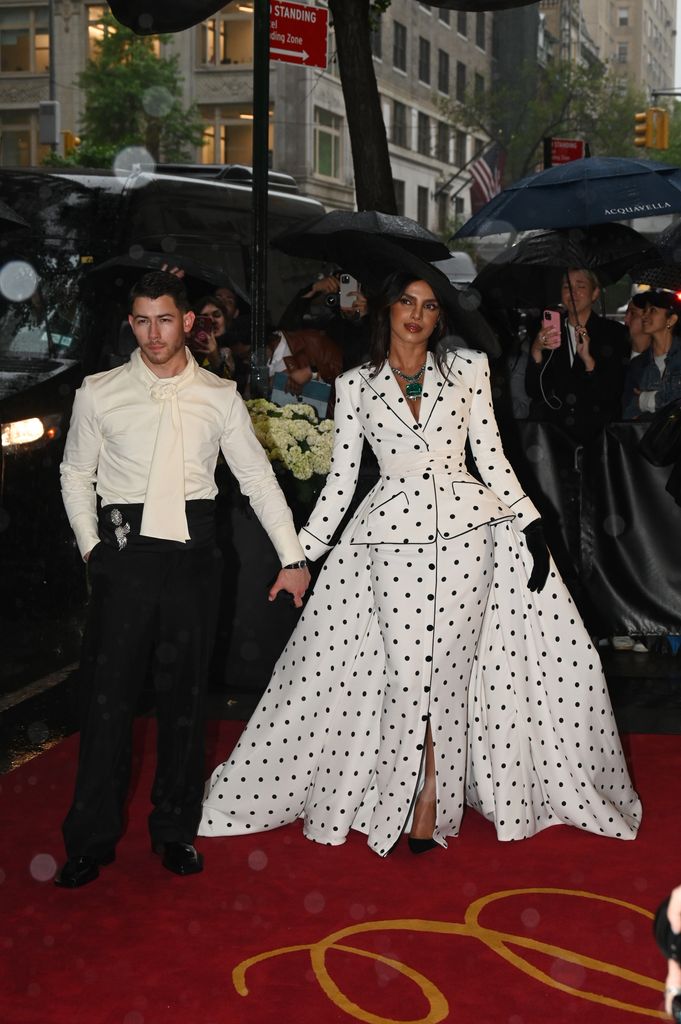 Nick Jonas, Priyanka Chopra at The Carlyle Hotel before the 2025 Met Gala: "Superfine: Tailoring Black Style" held at the Metropolitan Museum of Art on May 5, 2025 in New York, New York