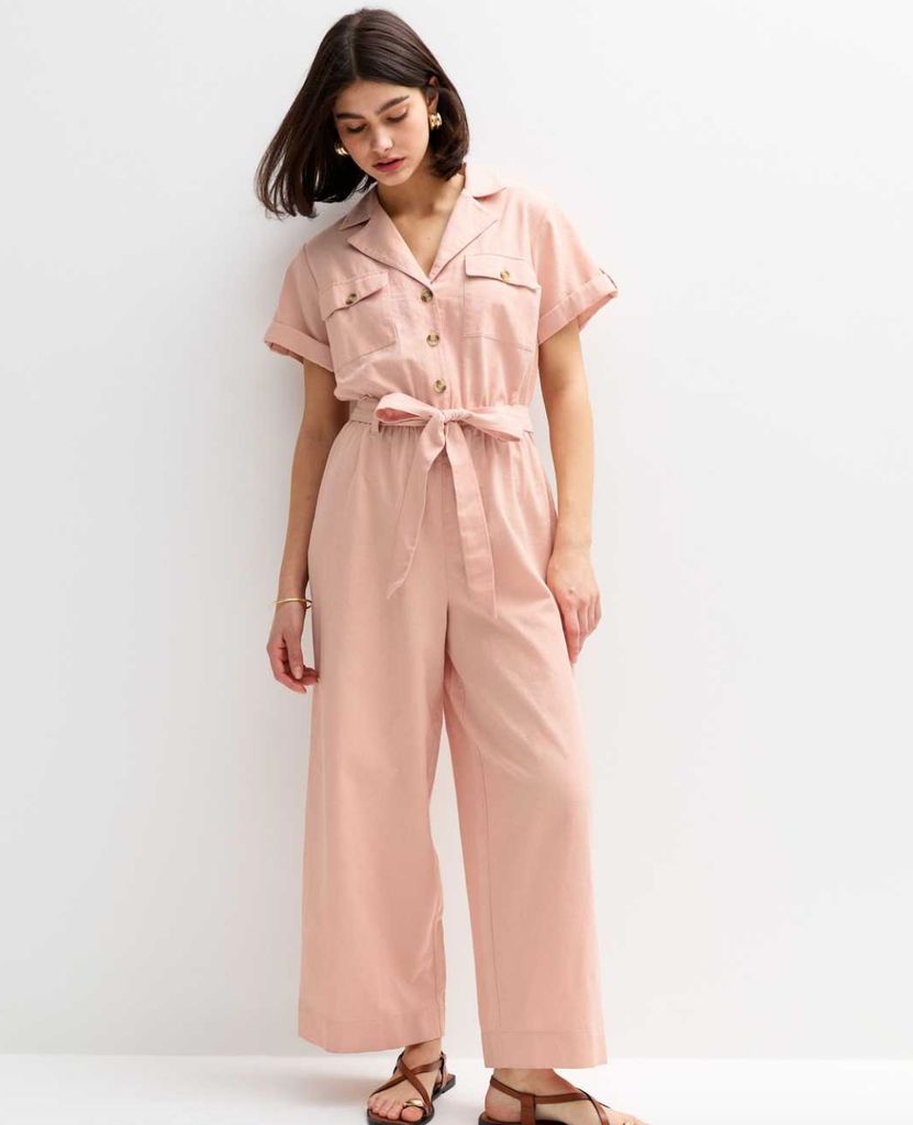 New Look Pink Short Sleeve Belted Jumpsuit