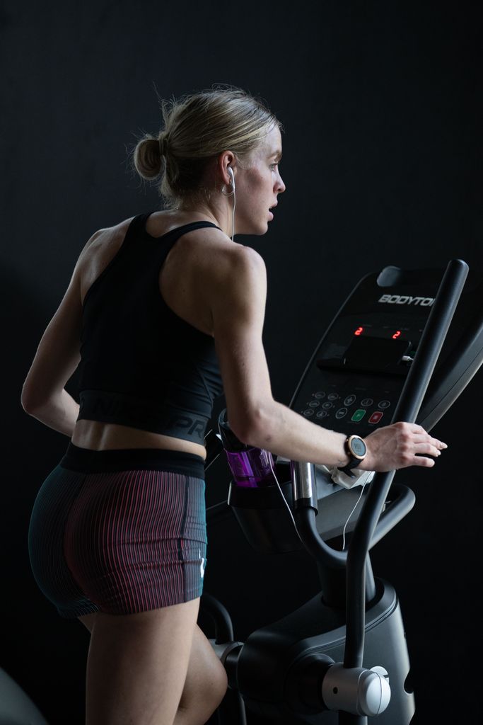 Keely Hodgkinson during a gym session on the cross trainer