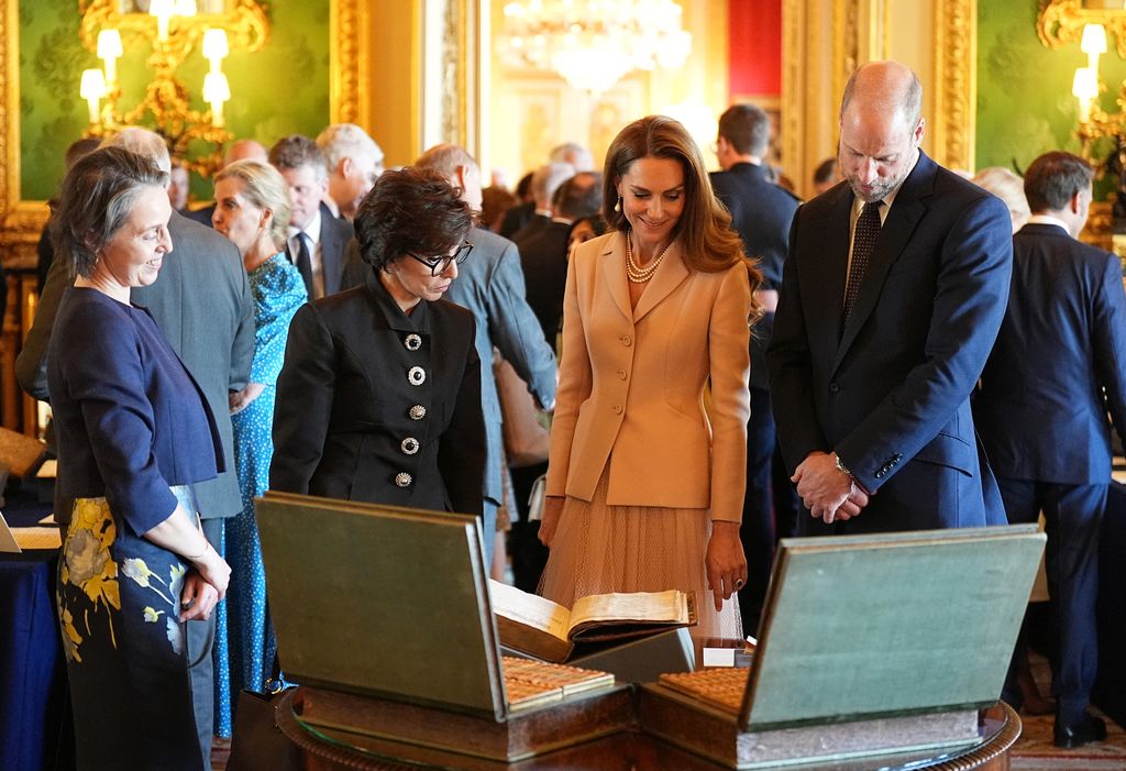 France's Minister of Culture Rachida Dati alongside Kate and William view an exhibition of art and literature from the Royal Collection 