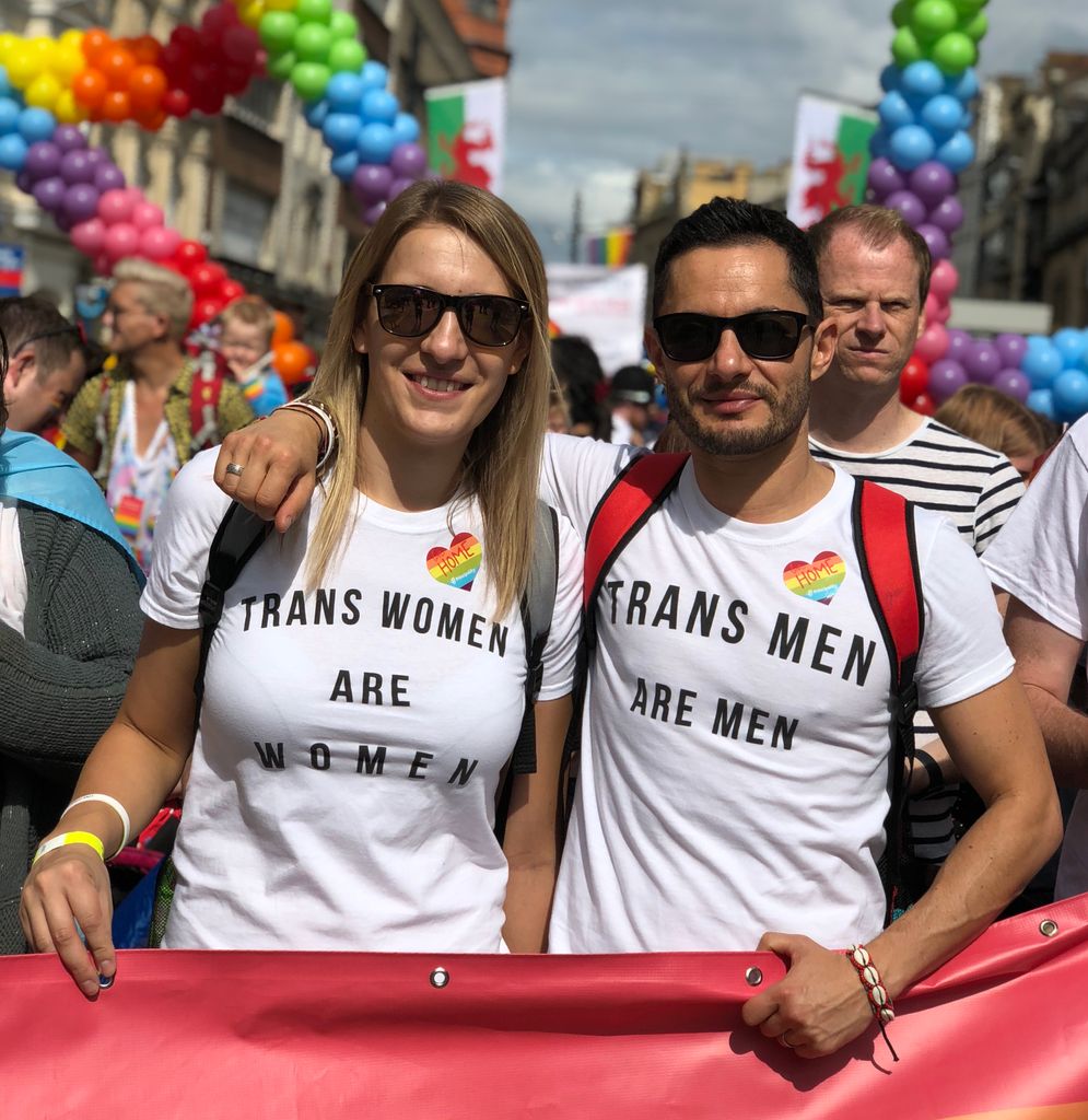 Uk trans couple Hannah and Jake Graf show support for trans rights with Tshirts