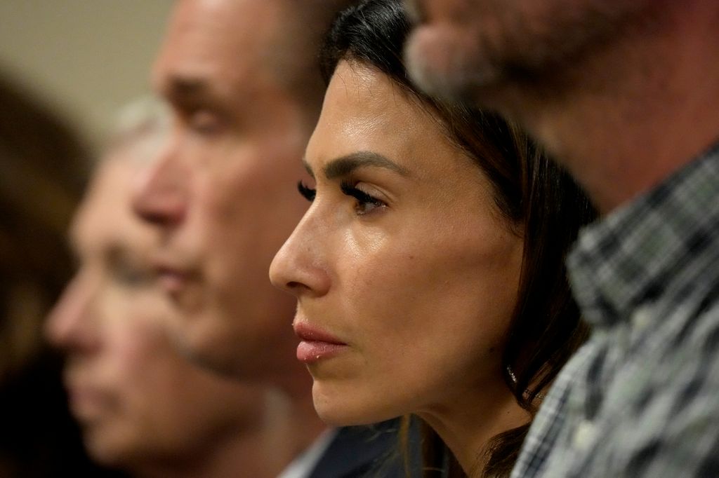 Hilaria Baldwin listens during her husband actor Alec Baldwin's hearing in Santa Fe County District Court, July 10, 2024, in Santa Fe, New Mexico