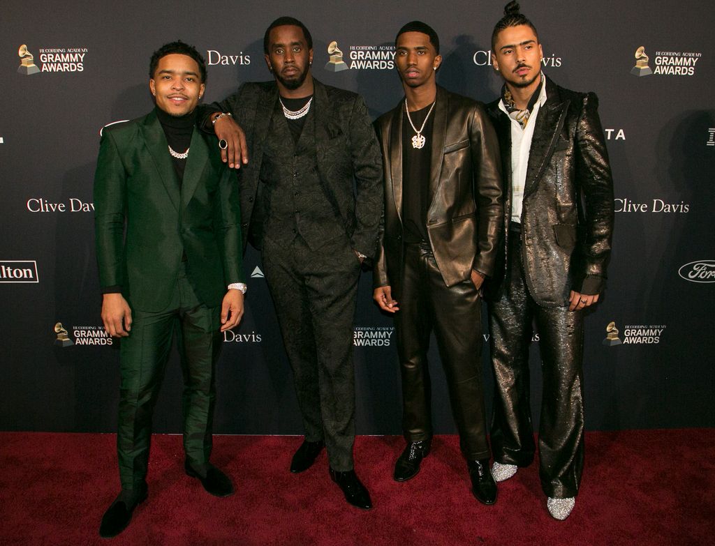 BEVERLY HILLS, CALIFORNIA - JANUARY 25:  (L-R) Justin Dior Combs, Honoree Sean "Diddy" Combs, Christian Casey Combs, and Quincy Taylor Brown attends the Pre-GRAMMY Gala and GRAMMY Salute to Industry Icons Honoring Sean "Diddy" Combs at The Beverly Hilton Hotel on January 25, 2020 in Beverly Hills, California. (Photo by Gabriel Olsen/FilmMagic)