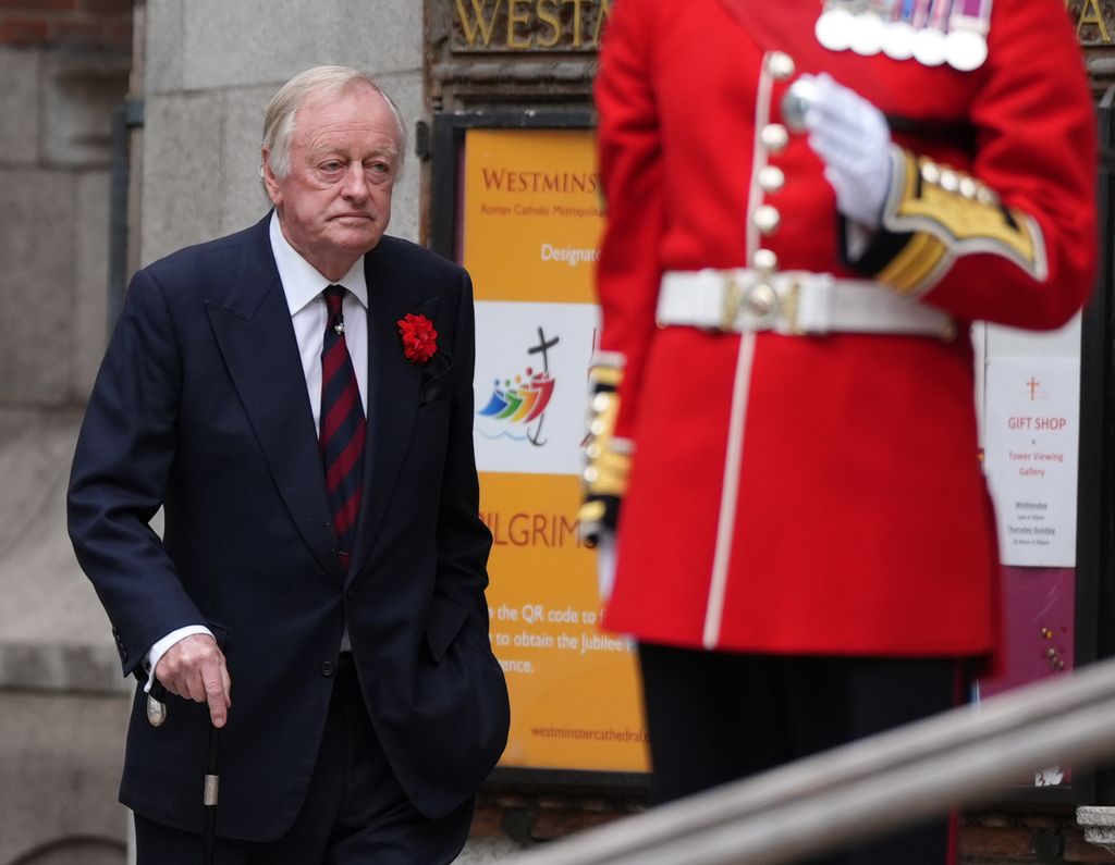 Andrew Parker Bowles arrives for the requiem mass for the former head of the armed forces, Field Marshal Lord Guthrie, at Westminster Cathedral