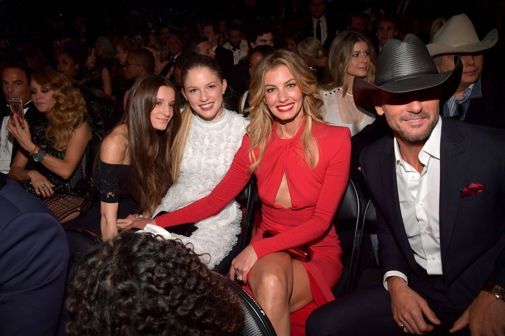 Maggie McGraw, Audrey McGraw, Tim McGraw, and Faith Hill at the 59th Grammy Awards