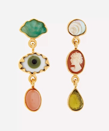 GRAINNE MORTON Gold-Plated Asymmetric Multi-Stone Three Charm Drop Earrings