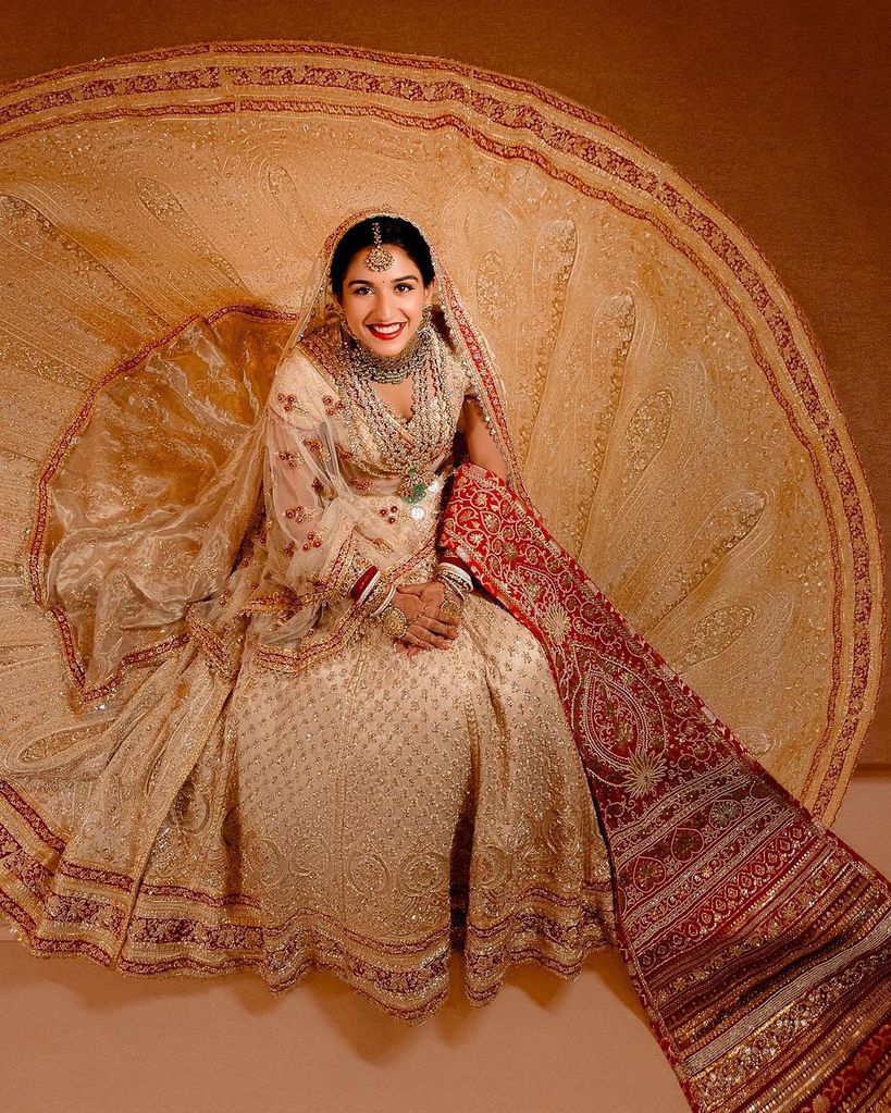 radhika merchant photographed from above in bridal look