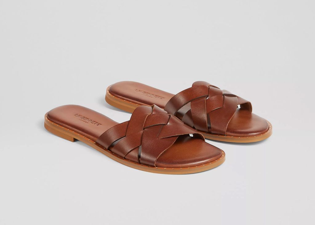 LK Bennett Amara Tan Leather Flat Sliders