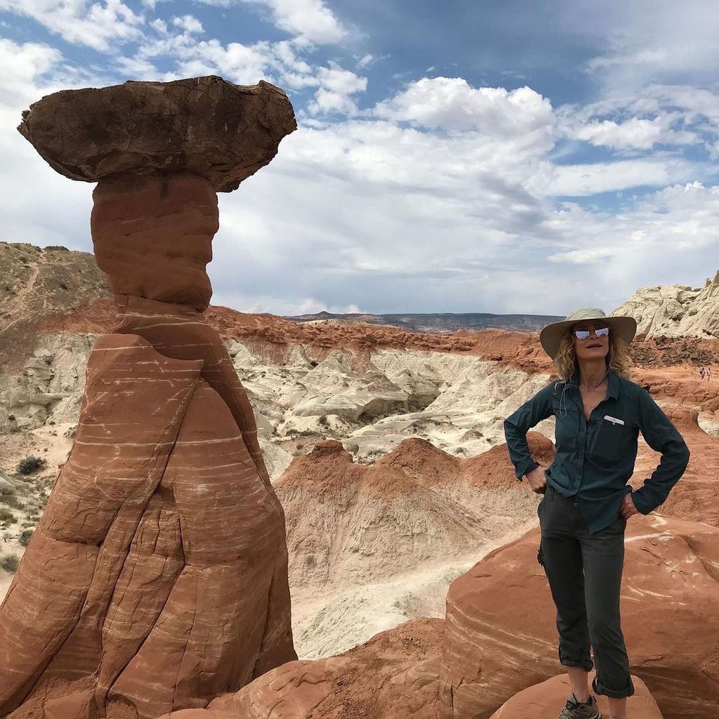 Kyra Sedgwick poses next to a canyon formation in Sedona, Arizona, shared on Instagram