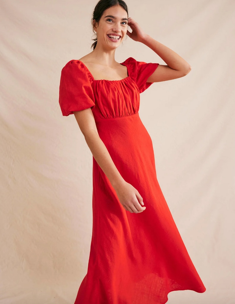 Boden ruched red dress