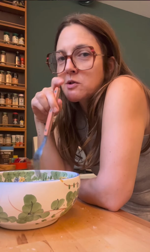 Drew Barrymore in her kitchen at her home in new york city 