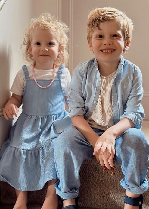 Stacey Solomon's children Rose and Rex dressed in blue