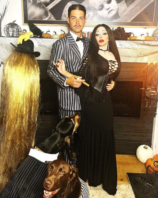 Sarah Hyland and Wells Adams as Morticia and Gomez Addams