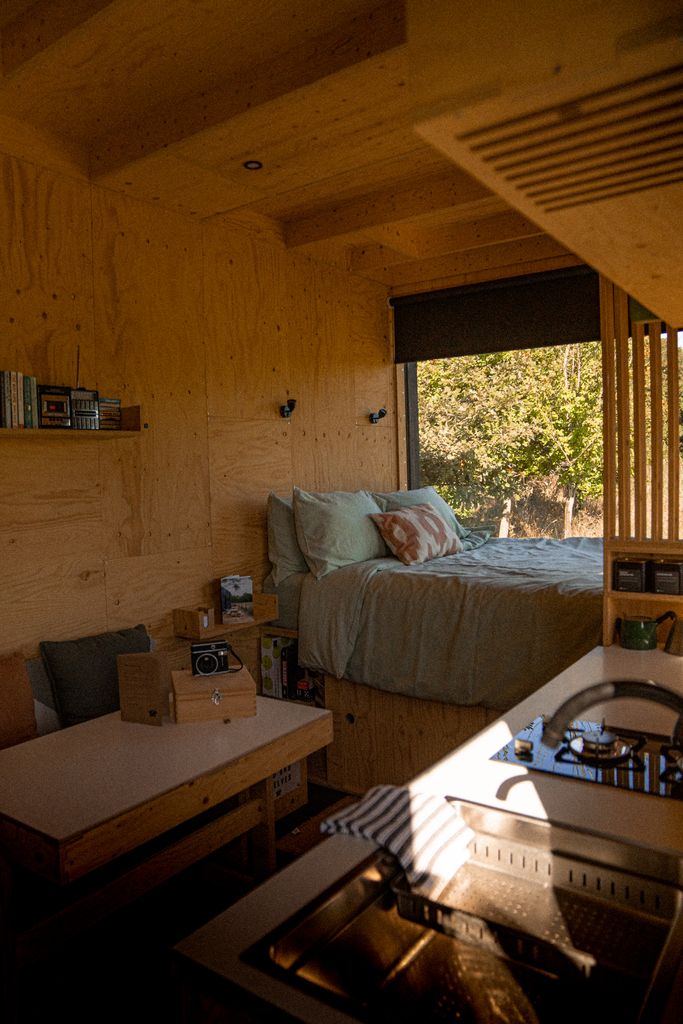 Inside a wooden cabin