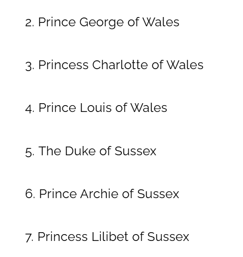 Line of succession with Archie and Lilibet's Sussex title