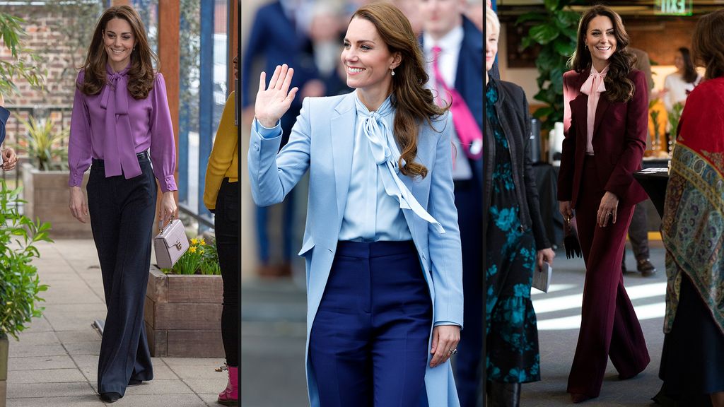 Princess Kate loves a pussybow blouse and tailored trousers ensemble