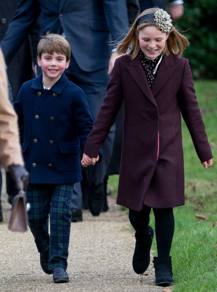 Prince Louis of Wales and Mia Tindall attend the Christmas Day service at St Mary Magdalene Chur