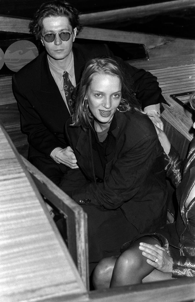 Actor Gary Oldman and actress Uma Thurman arrive by boat for dinner party after Made in Milan film screening 