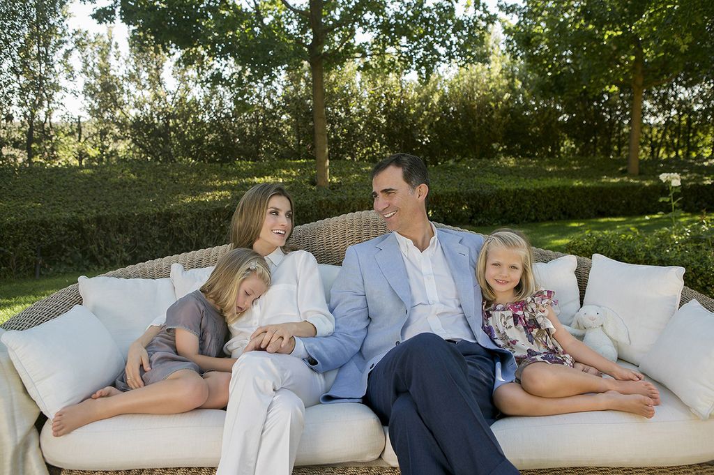 Princess Letizia of Spain, Prince Felipe of Spain and their children, Princesses Leonor and Sofia at Zarzuela Palace