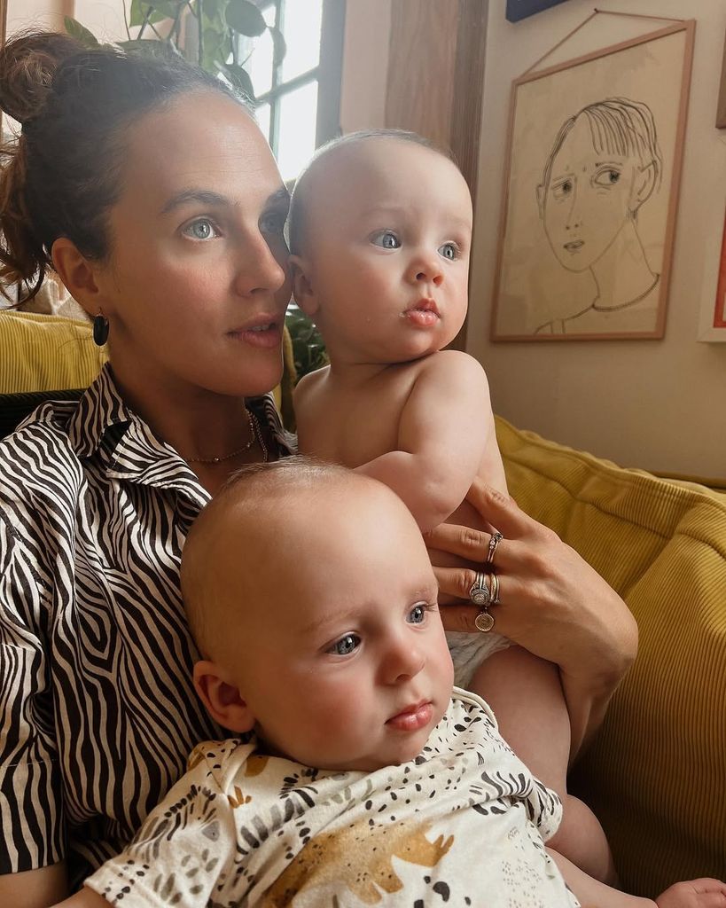 Jessica Brown Findlay with her twin sons