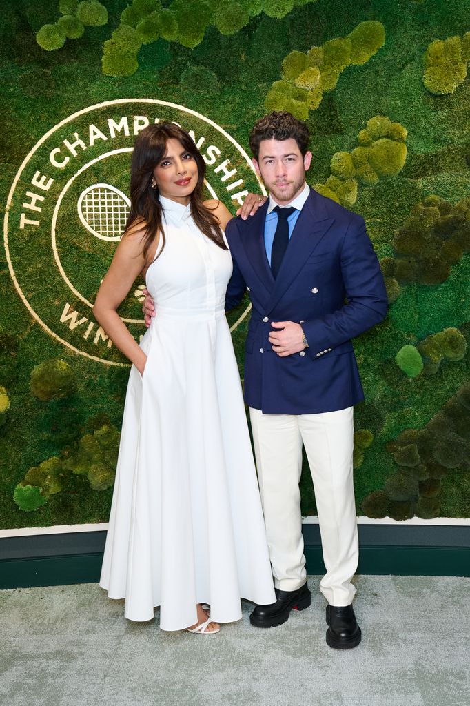 Priyanka Chopra and Nick Jonas in the AELTC's Parkside Suite in No.1 Court at The Championships 2025. Held at All England Lawn Tennis and Croquet Club, Wimbledon. Day 3, on July 02, 2025 in London, England