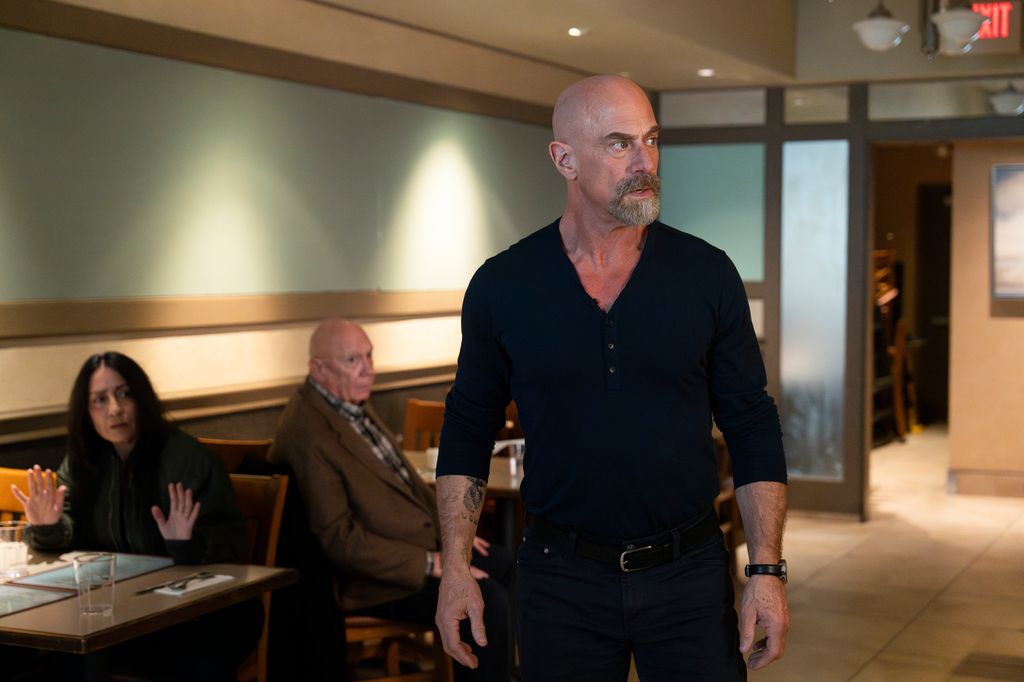 LAW & ORDER: ORGANIZED CRIME -- "Sins Of Our Father" Episode 408 -- Pictured: (l-r) Dann Florek as Donald Cragen , Christopher Meloni as Det. Elliot Stabler -- (Photo by: Virginia Sherwood/NBC via Getty Images)