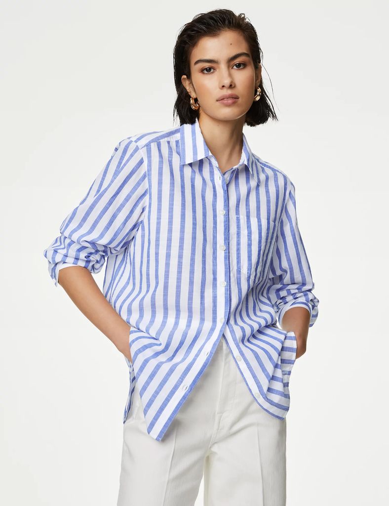 M&S blue and white striped shirt