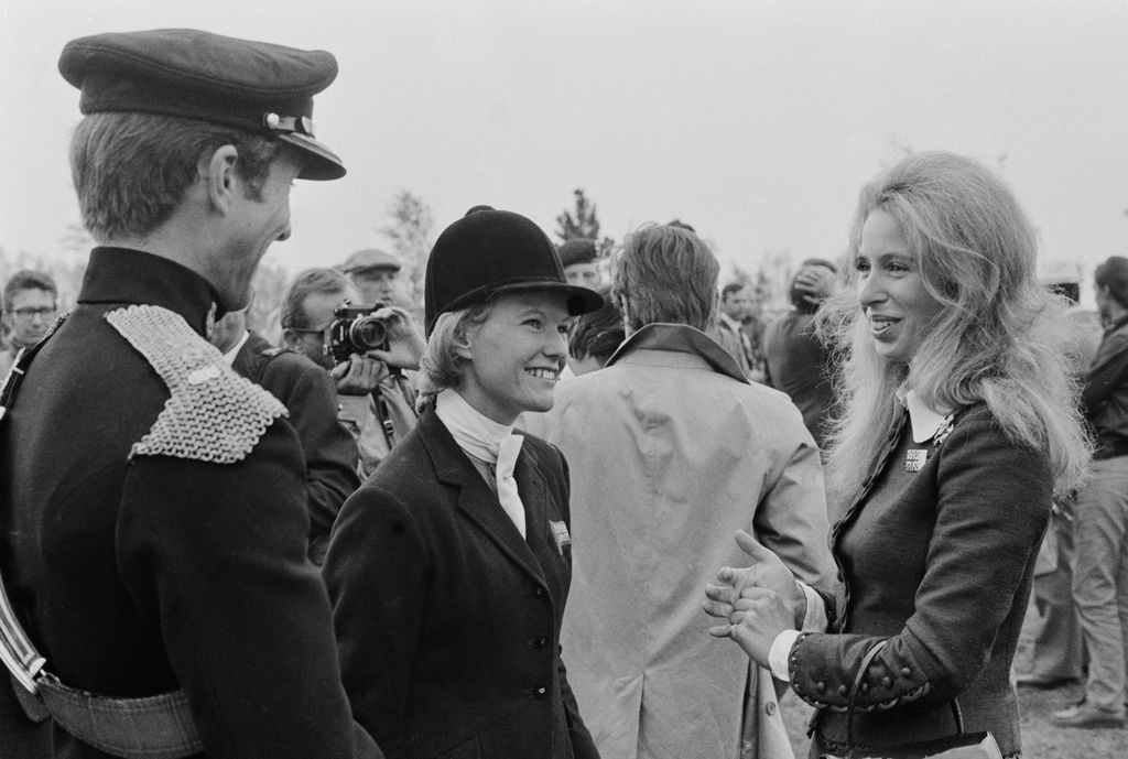 Princess Anne wears her rarely-seen long hair down as she meets the British equestrian team at the 1972 Summer Olympics