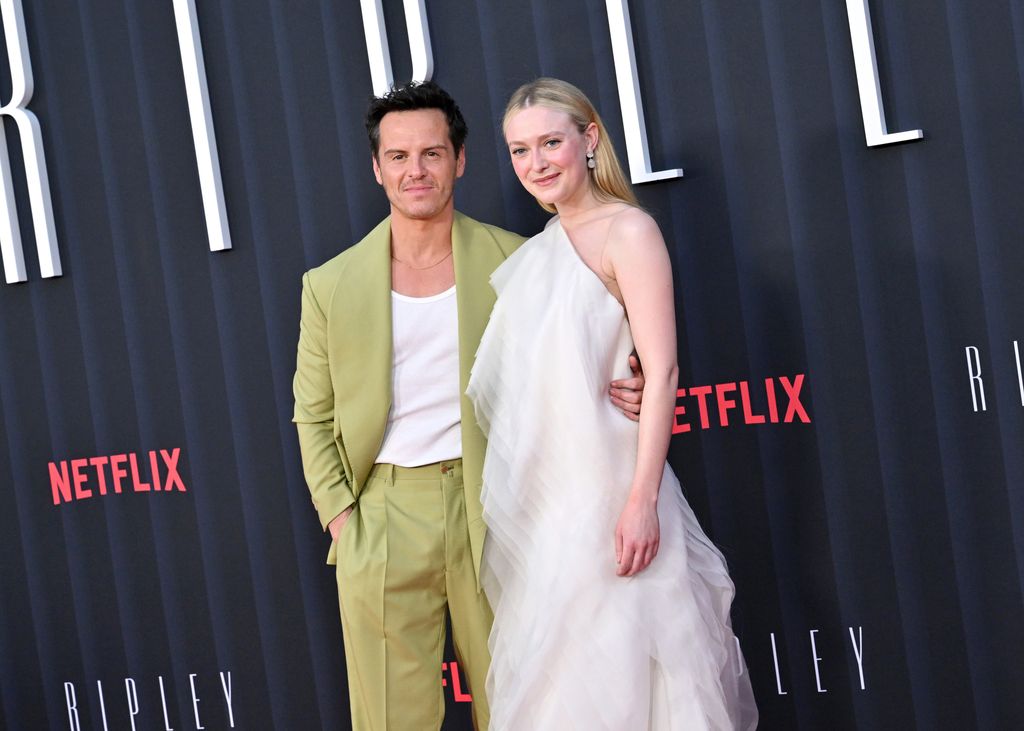 Andrew Scott and Dakota Fanning attend the Los Angeles Premiere of Netflix's "Ripley" at The Egyptian Theatre Hollywood on April 03, 2024 in Los Angeles, California