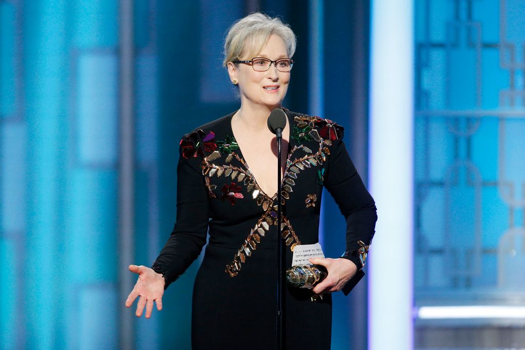 In this handout photo provided by NBCUniversal, Meryl Streep accepts  Cecil B. DeMille Award  during the 74th Annual Golden Globe Awards at The Beverly Hilton Hotel on January 8, 2017 in Beverly Hills, California.