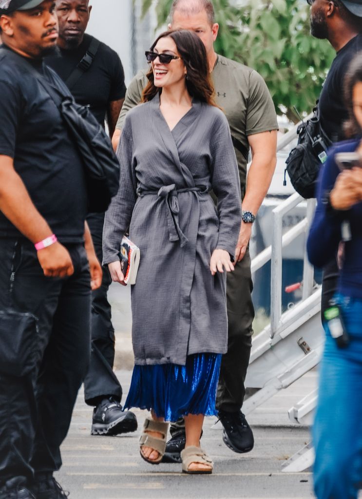 Anne Hathaway is seen on the set of "The Devil Wears Prada 2" on August 19, 2025 in New York City.  (Photo by XNY/Star Max/GC Images)