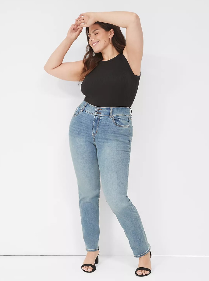best tummy control jeans Lane Bryant Tighter Tummy High-Rise Straight Jean