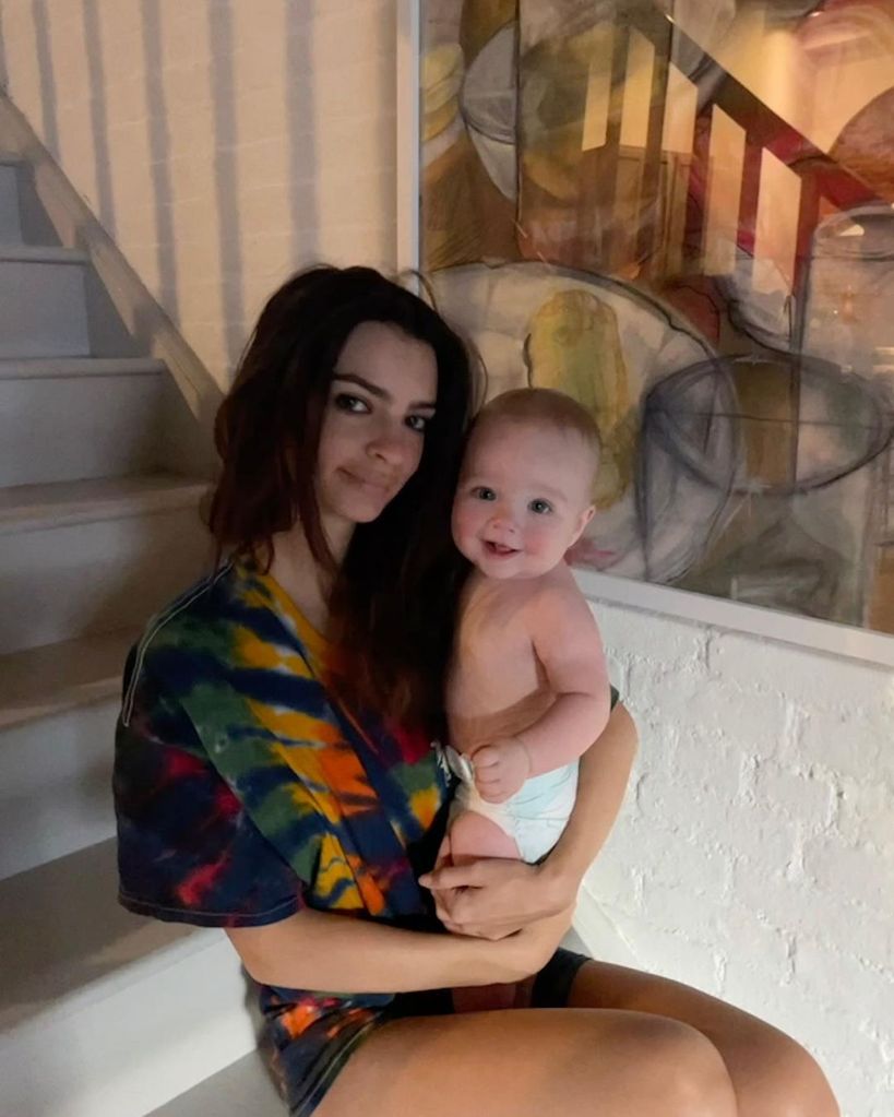 Emily ratajkowski at home with the one child she shares  with ex-husband Sebastian Bear-McClard