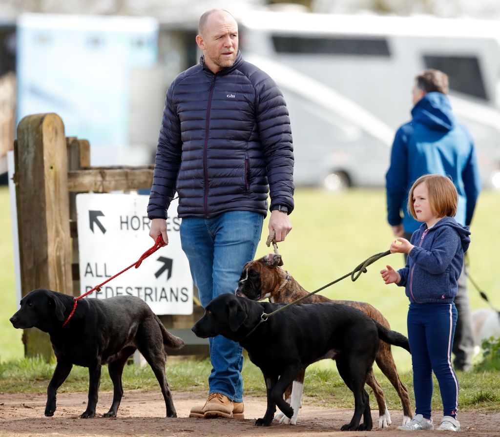 Mike and Mia Tindall with their dogs in 2019