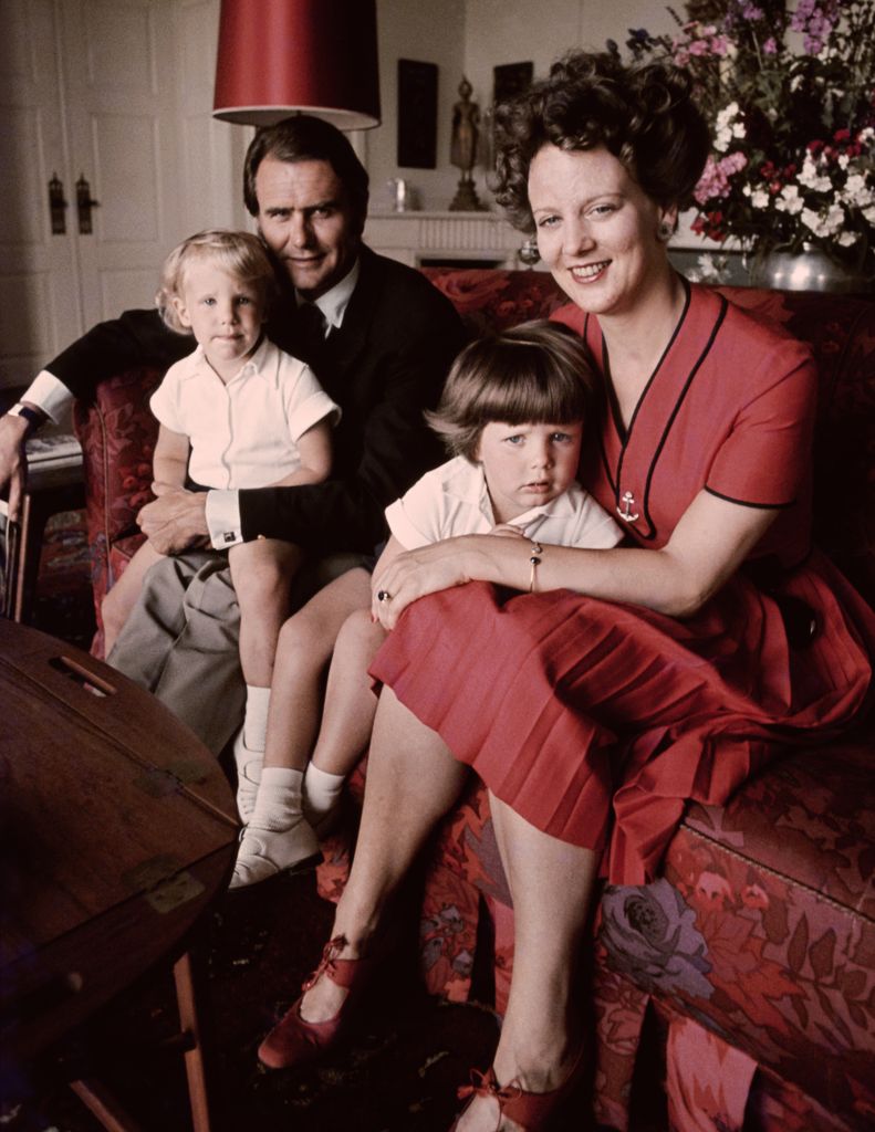 Queen Margrethe of Denmark with her husband Prince Henrik and their sons Joachim and Frederik at Marselisborg Palace in Aarhus in 1972