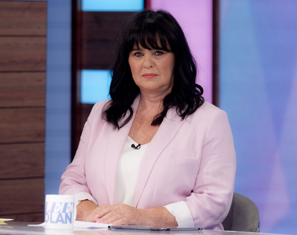 Coleen Nolan looking serious on Loose Women in a lilac blazer