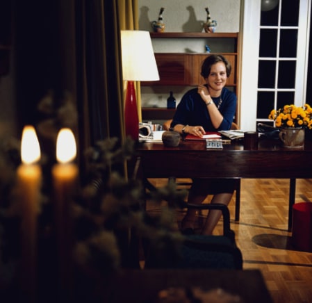 Queen Margrethe writing at her desk