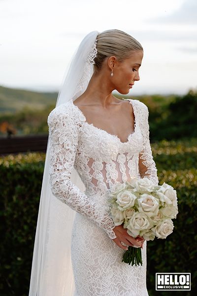 lady amelia spencer wearing versace wedding dress and veil