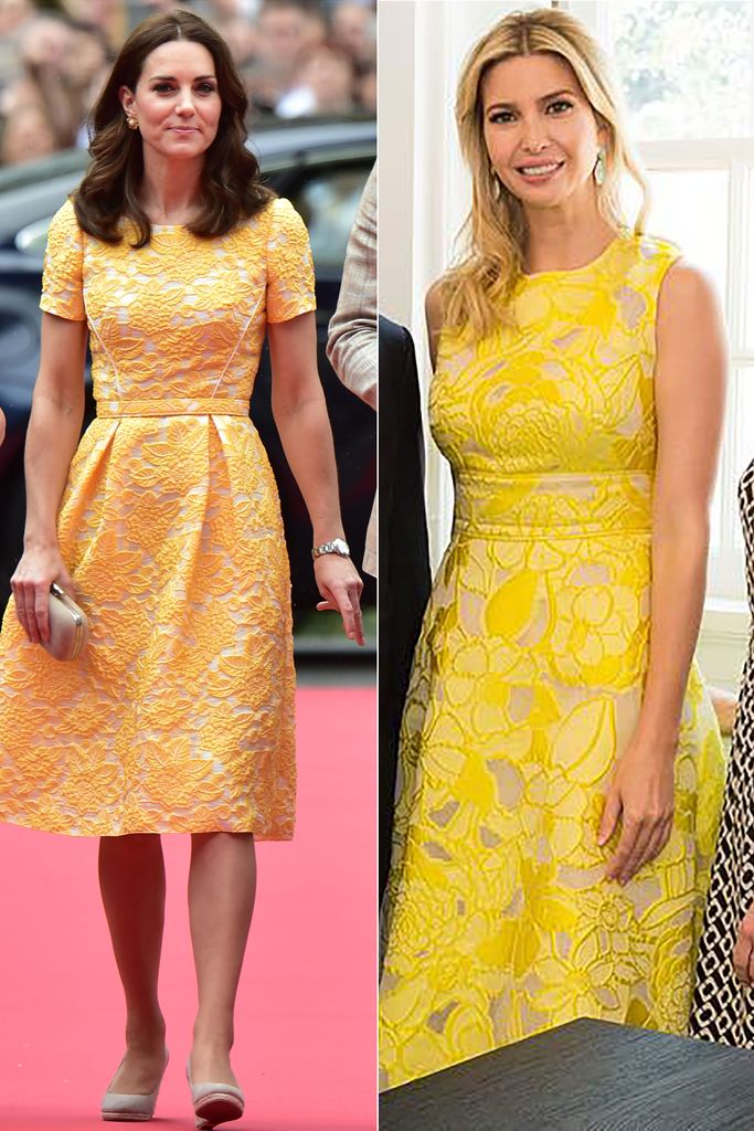 Matching in yellow! Princess Kate and Ivanka Trump wear lace dresses in 2017