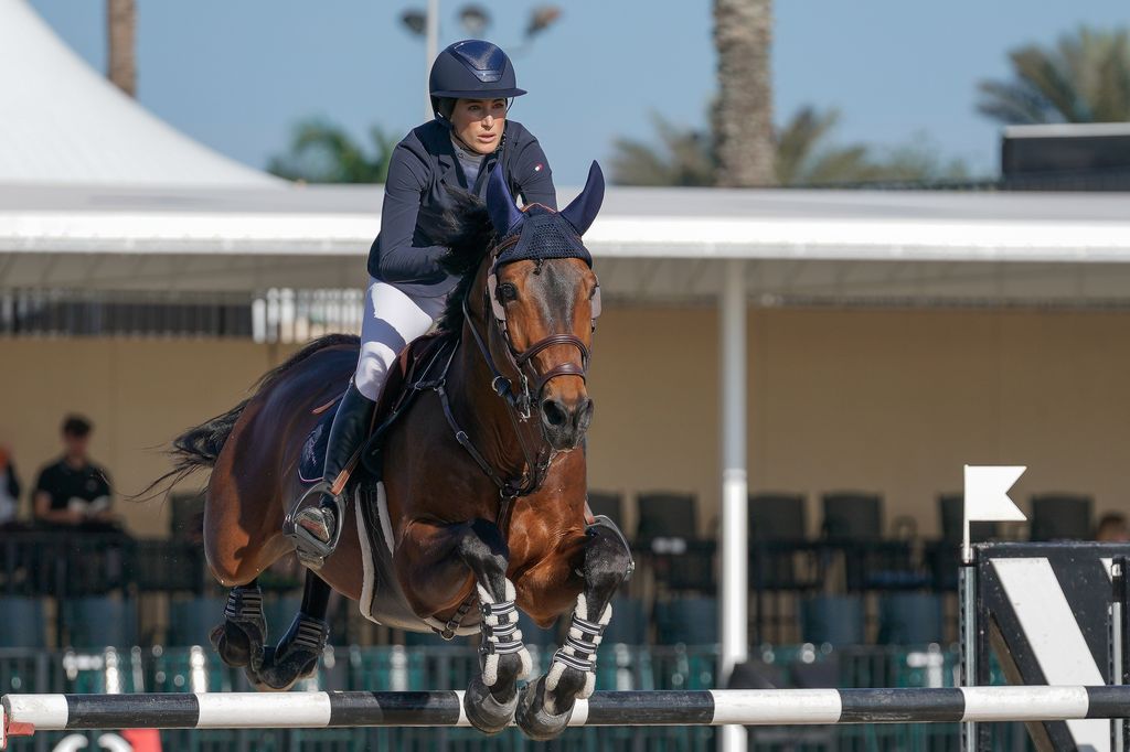 Jessica Springsteen during the $74,000 CaptiveOne Advisors 1.50m Classic of the 2023 Winter Equestrian Festival on January 29, 2023 at Wellington International in Wellington, Florida