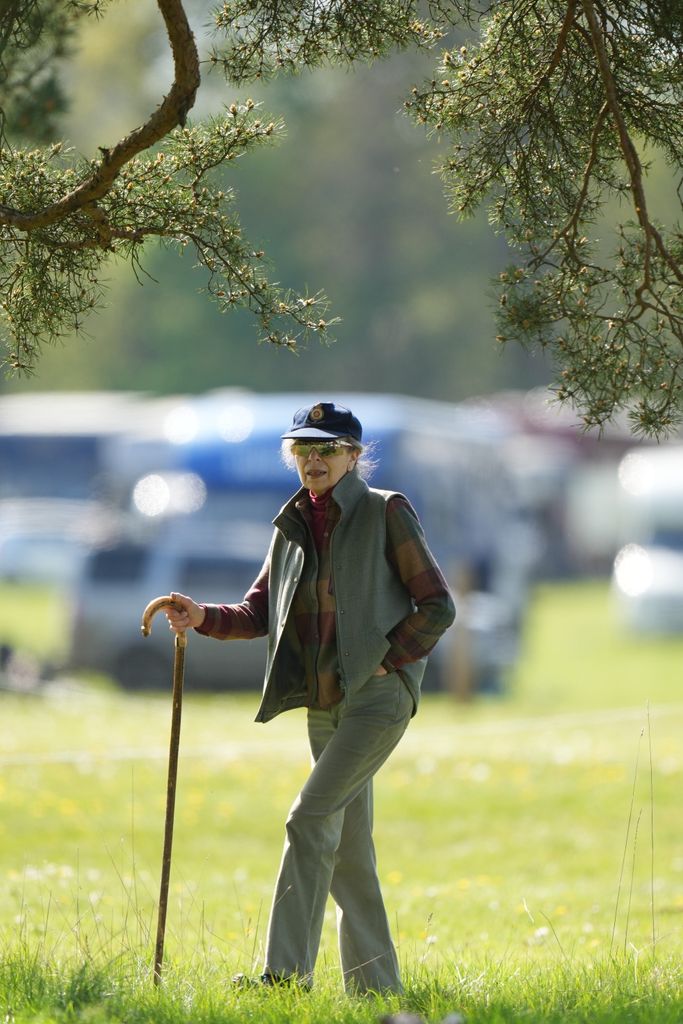 Princess Anne walking with shepherds crook at Cirencester Park