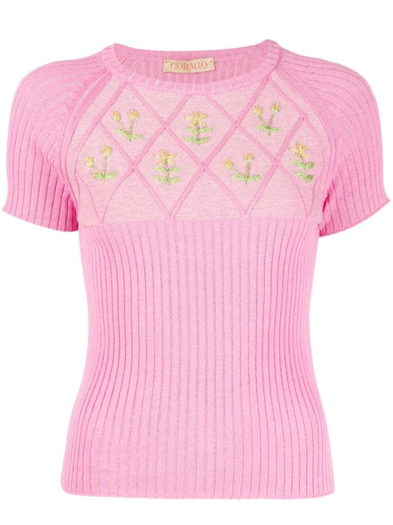 Floral Embroidery-Detail Knit Top Cormio