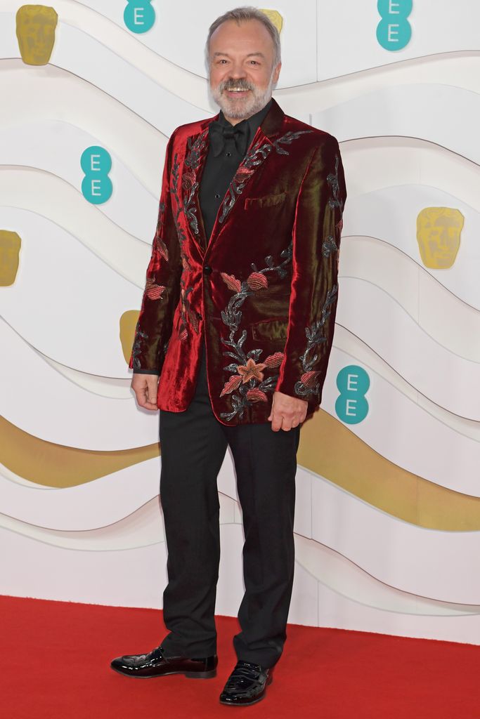 Graham Norton in a red velvet jacket at the EE British Academy Film Awards 2020