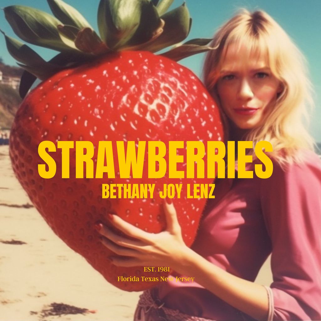 Bethany Joy Lenz stands next to a giant strawberry
