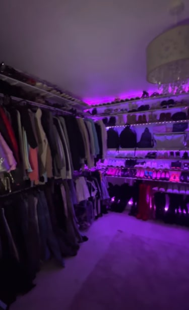 tulisa's purple lit walk in wardrobe