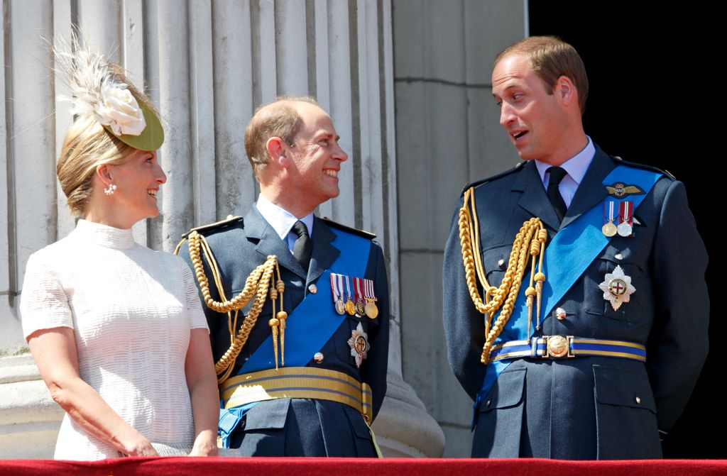 Duchess Sophie and Prince Edward with Prince William on the Buckingham Palace balcony