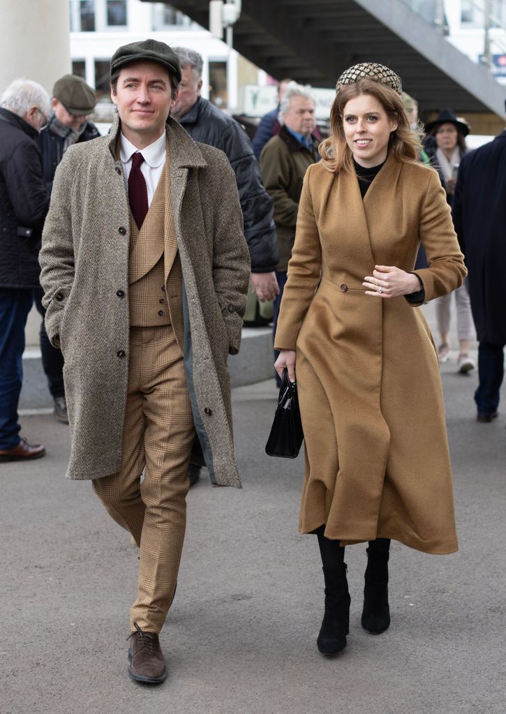 Princess Beatrice wore a caramel-hued coat from The Fold to Cheltenham Festival