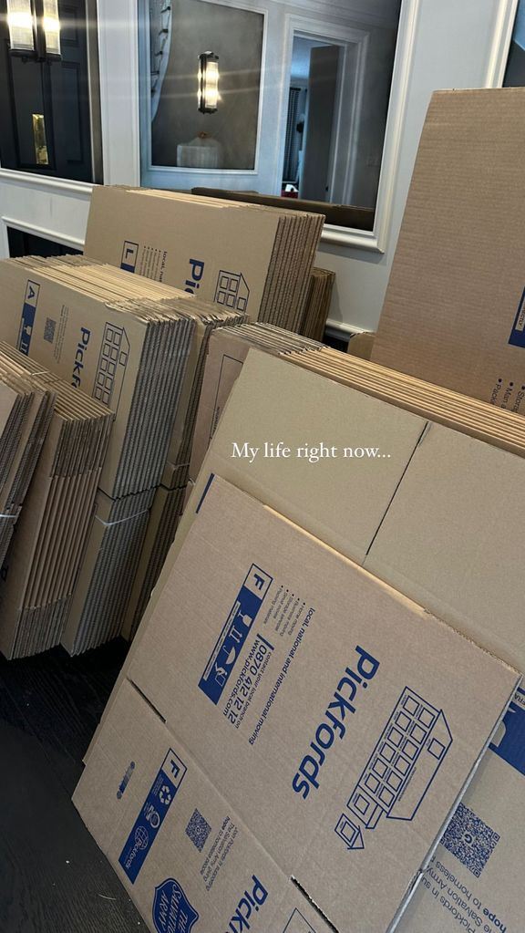 Rochelle Humes' stacked moving boxes in her home