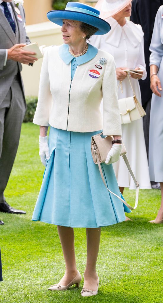 Princess Anne white coat dress blue hat